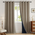 100% Blackout Curtains for Bedroom 90 inch Length 2 Panels Set, Farmhouse Linen-Look Textured Full Light Blocking Room Darkening Thermal Insulated Drapes for Living Room (W52xL90, Taupe)