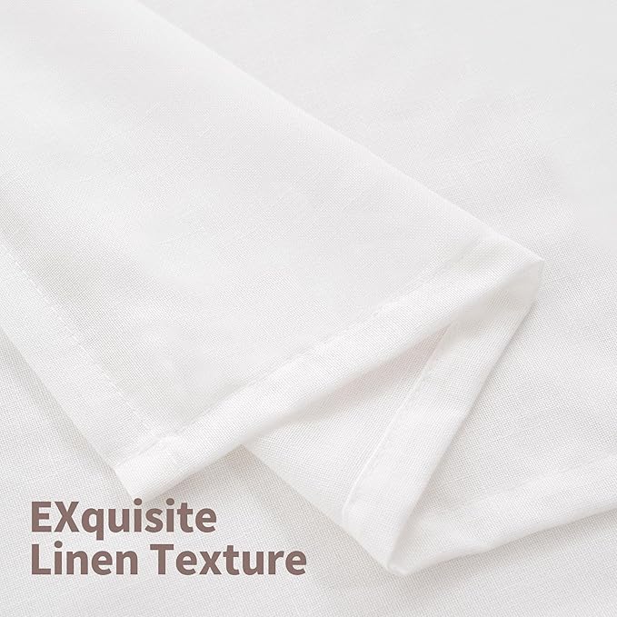 YoungsTex Short Linen Sheer Curtains 54 Inch Length for Window Length Light Filtering White Textured Drapes for Bedroom Kitchen Bathroom Lightweight Grommet, 2 Panels, 52 X 54 Inch