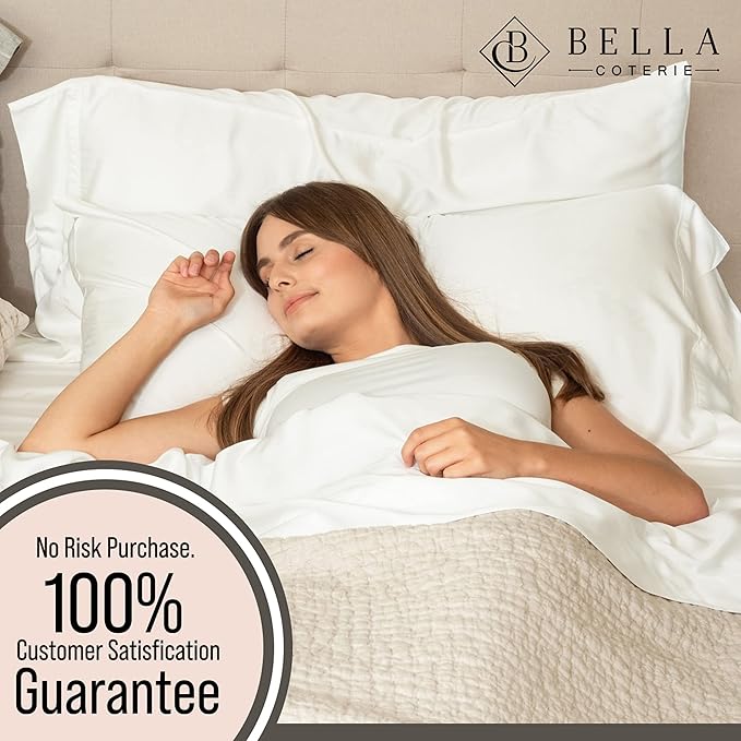 Bella Coterie 7 Piece Luxury Bamboo Viscose Split King Size Sheet Set | 2 Fitted Sheets for Adjustable Beds | 100% Organically Grown | Cooling for Hot Sleepers | 4 Pillowcases [White]