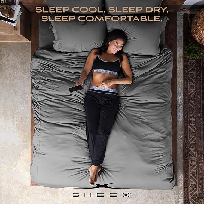 SHEEX - Original Performance Sheets Set (King/California King) Black - Cooling Sheets - Moisture Wicking - 1 Flat Cooling Sheet, 1 Fitted Cooling Sheet, 2 Pillow Covers - Wrinkle Free - Sleep Aid