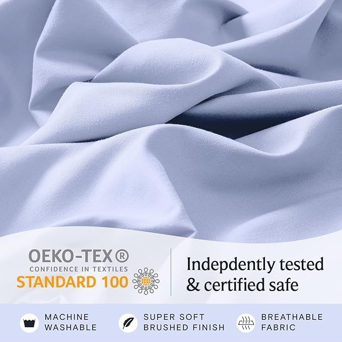 LuxClub 5 PC Sheet Set Bed Sheets Deep Pockets 16" Eco Friendly Wrinkle Free Cooling Machine Washable Hotel Bedding Silky Soft - Sky Blue Split King