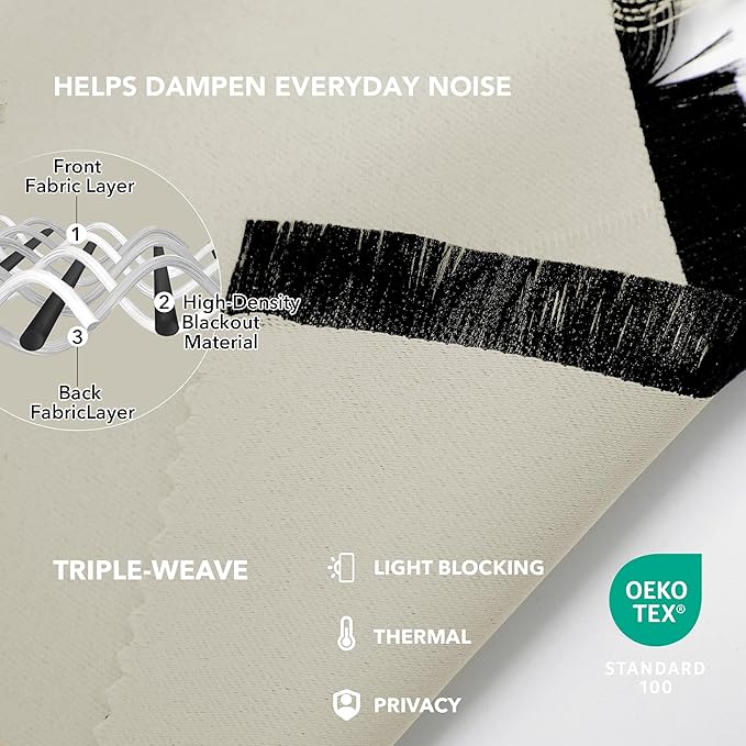 Deconovo Blackout Curtains, Thermal Insulated, W38 x L45 2 Panels, Back Tab, Machine Washable, Room-Darkening Drapes for Bedroom/Living Room Light Beige