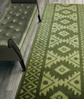 Custom Length Hallway Runner Rug,Slip Resistant,Southwestern Green, 26 Inch X 17 feet, Sold and Priced Per Foot