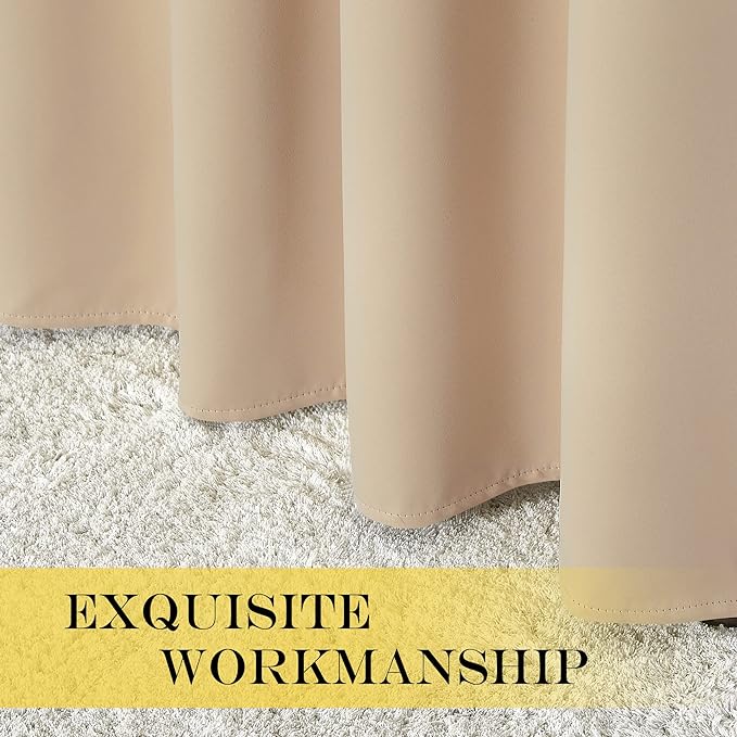 NICETOWN Blackout Drapery Window Curtains for Doorway - Grommet Window Treatment Thermal Insulated Solid Vertical Drape for Bedroom (Biscotti Beige, 1 Piece, 66 by 66 Inch)