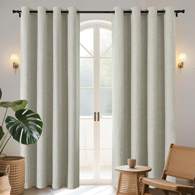 Joydeco Blackout Curtains 108 Inches Long 2 Panels Burg, Room Darkening Curtains for Bedroom, 100% Black Out Textured Thermal Drapes Privacy Protection 2 Panels Set(W52 x L108 Inch, Light Beige)