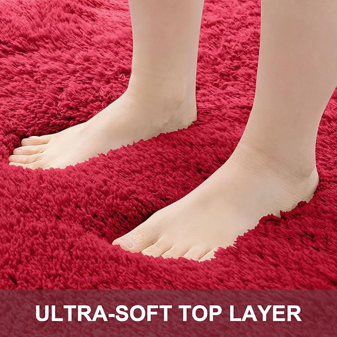 OLANLY 2x6 Machine Washable Runner Rugs for Hallway, Soft Fluffy Shaggy Bedside Rugs for Bedroom, Living Room, Indoor Floor Carpet for Kids Girls and Boys, Nursery Rooms, Home Decor Aesthetic, Red