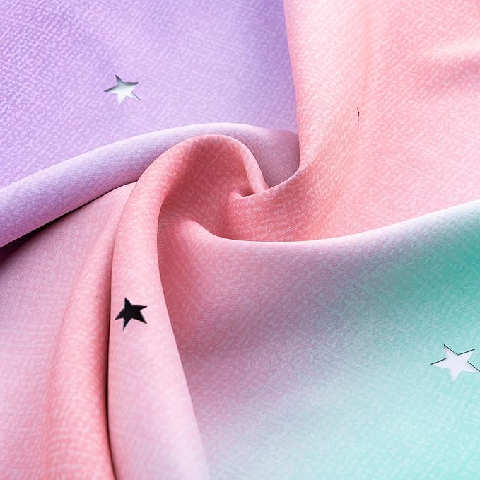 XiDi Dream Star Blackout Curtains for Kids Rooms Girl Princess Curtain for Daughter Bedroom Window (Pink Purple Green, W52 X L96)