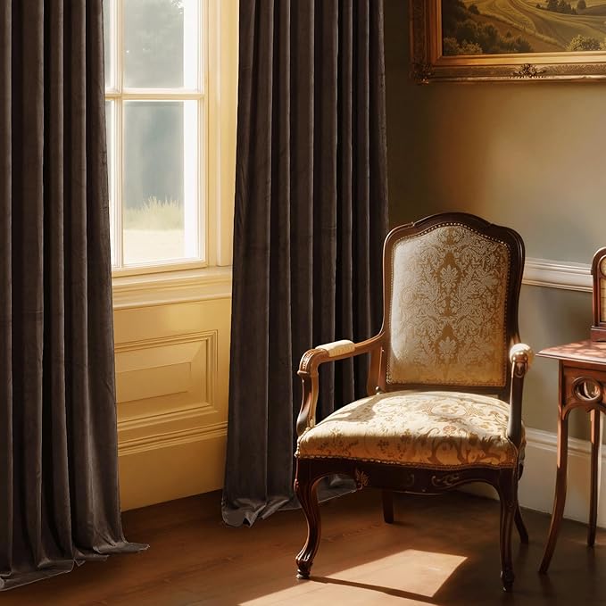 StangH Brown Velvet Curtains 94 inches Luxurious Thermal Insulated Noise Reducing Drapes for Living Room Bedroom, Soft Elegant Home Decor, W52 x L94, 2 Panels