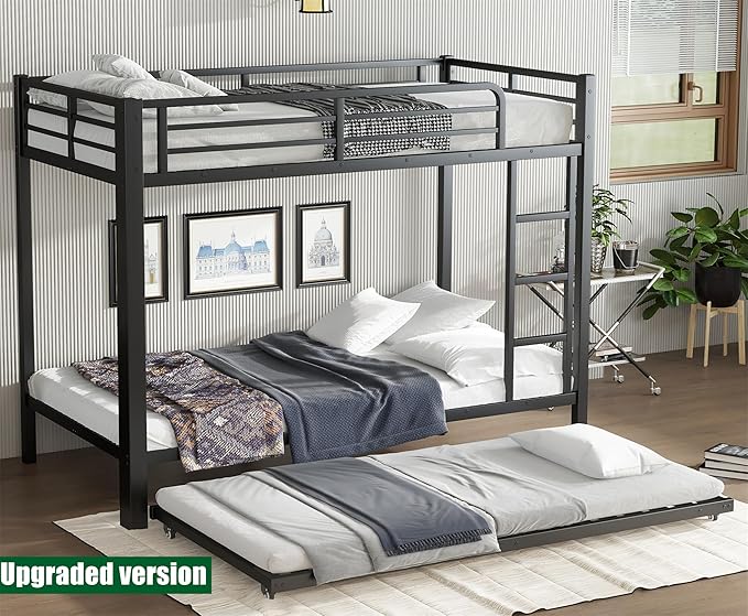 LUXIEE Upgraded & Stronger Heavy Duty Steel Twin XL Over Twin XL Bunk Bed Frame, More Stable Safer Thickened Metal Bunkbeds with Twin Size Trundle