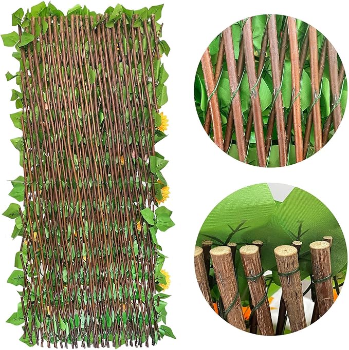 GLANT Expandable Fence Privacy Screen for Balcony Patio Outdoor,Decorative Faux Ivy Fencing Panel,Artificial Hedges (Single Sided Leaves) (2, Sunflowers)