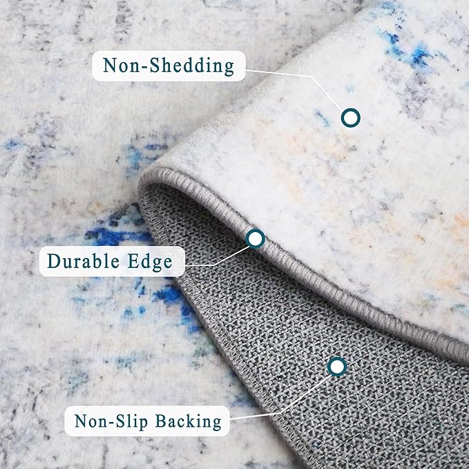 8x10 Area Rugs for Living Room, Non-Slip Backing Washable Rug 8x10, Large Area Rug Soft Carpet for Bedroom Dining Room, Modern Abstract, Easy Clean, Durable, Blue Ivory Yellow