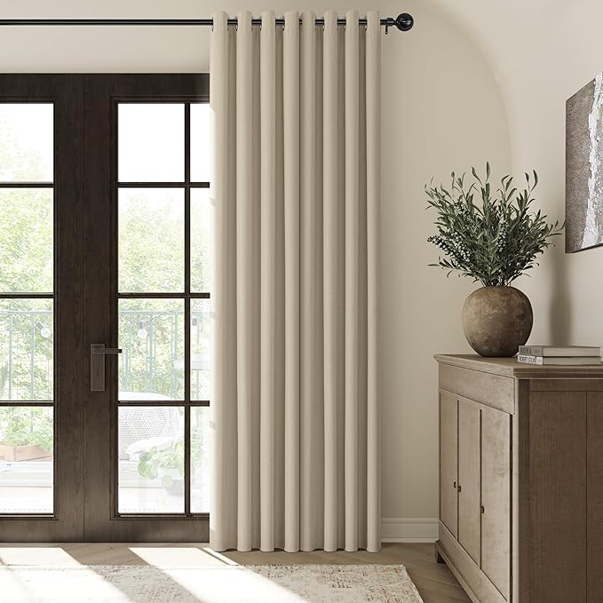 ChrisDowa 100% Blackout Natural Solid Solid Curtains 108 Inches Long 2 Panels for Bedroom Living Room,Farmhouse Room Darkening Thermal Insulated Soundproof Grommet Top Window Treatment Drapes,52x108