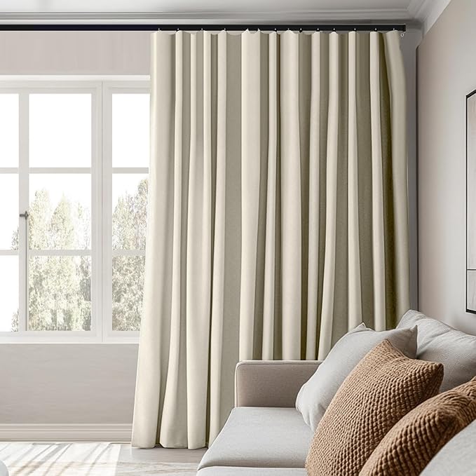 Room Divider Curtains Total Blackout Privacy Curtain Panel Room Thermal Insulated Noise Reduction Curtains for Bedroom Window Living Room Ceiling Track Curtain W 8.3 ft × H 7 ft Beige