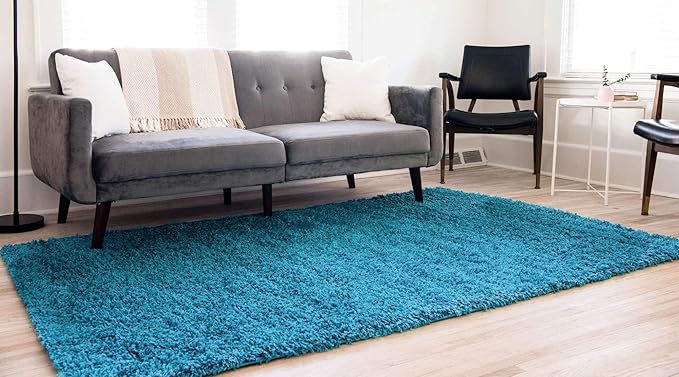 Unique Loom Solid Shag Collection Area Rug (8' x 10' Rectangle, Turquoise)