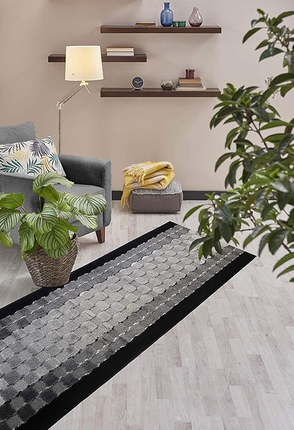 Custom Length Hallway Runner Rug,Slip Resistant,Checkered Black, 26 Inch X 24 feet, Sold and Priced Per Foot