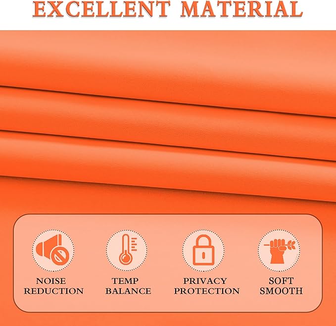DONREN 72 Inch Long Room Darkening Bedroom Curtains - Tangerine Orange Blackout Thermal Insulated Window Treatment Drapes for Livingroom Door Curtains,W 52 x L 72,2 Panels