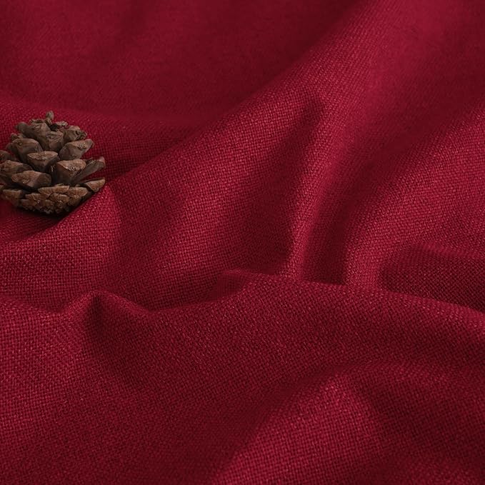 Linen Blackout Curtains for Christmas 72 Inch Long, 100% Black Out Red Thermal Curtains for Bedroom Winter Decor, Thick Heavy Insulated Window Drapery for Nursery, Each 52x72 Inch 2 Panels