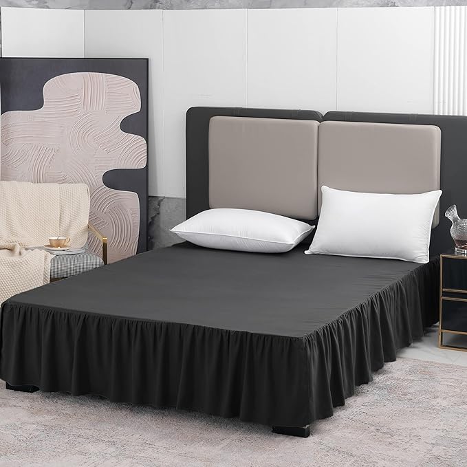 TSUTOMI Bed Skirt Full Size Ruffled Bed Skirt with Split Corners, 18 Inch Drop Dust Ruffle Bed Skirts with Platform, Gathered Style, 100% Microfiber, Black