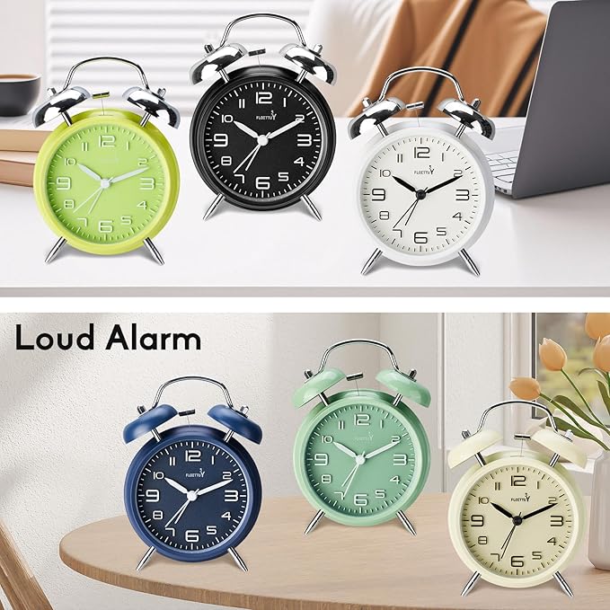 (Loud Alarm for Deep Sleepers 4'' Twin Bell Alarm Clock, Stereo Digital Dial Alarm Clock with Backlight for Bedroom and Home Decoration(Streamer Black)