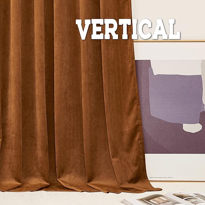 RYB HOME Plush Velvet Curtains 96 inches, Heavy Duty Back Tab Decorative Window Drapes Privacy Room Darkening Covering for Living Room Playroom, Golden Oak, W52 x L96 inches, 2 Panels