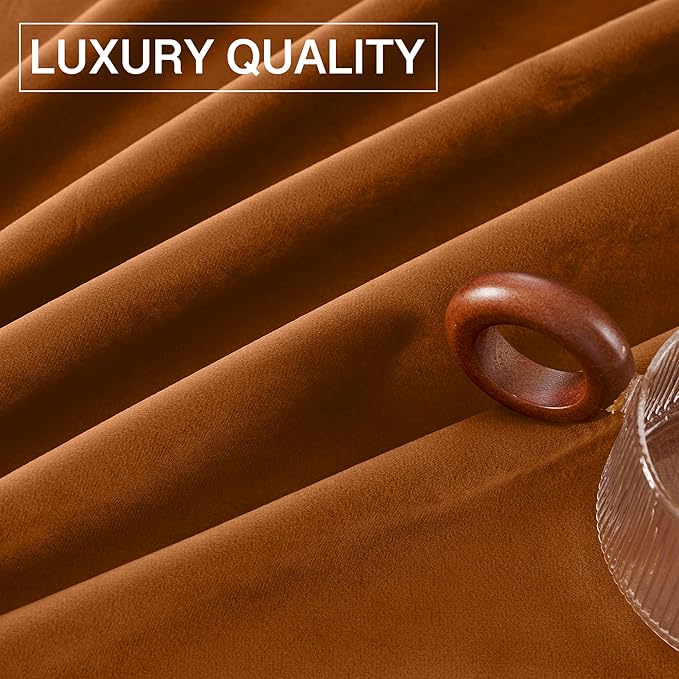 StangH Fall Burnt Orange Velvet Curtains Rod Pocket Room Darkening Drapes for Bedroom, Solid Blackout Energy Efficient Panels for Kitchen Window/Nursery, W52 x L63, 2 Panels