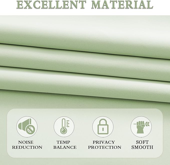Light Lily Green Curtains 84 Inch Length for Living Room - 2 Panels Rod Pocket Drapes Room Darkening Thermal Insulated Floor Length Curtains for Doorway,52 x 84 inch