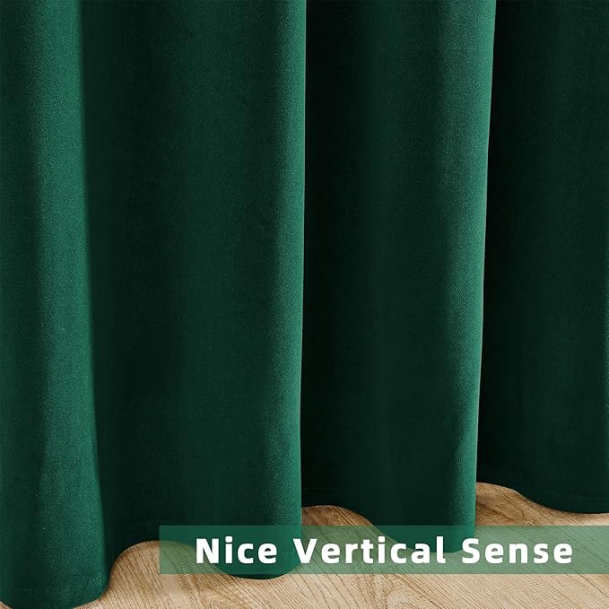 Joydeco Dark Green Velvet Curtains 63 Inches Long, Luxury Grommet Blackout Curtain 2 Panels, Thermal Insulated Privacy Room Darkening Window Drapes for Bedroom Living Room Home Theatre (52Wx63L)