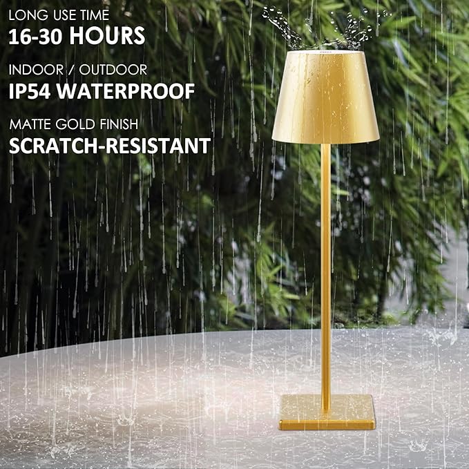 2-Pack LED Cordless Table Lamp with RGB & Stepless Dimming, 3W 5500mAh Rechargeable Desk Lamps Battery Operated Table Light Stepless Dimmable Portable Table Lamp for Table/Bedroom/Outdoor (Gold)