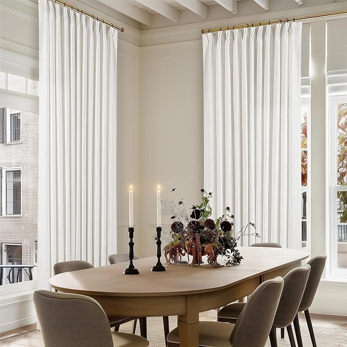 Pinch Pleated Linen 108 Inch Curtains 70 Inch Width for Living Room Divider Light Filtering Ivory Beige White Extra Wide Patio Curtains for Sliding Door Balcony Floor to Ceiling Picture Window 70x108