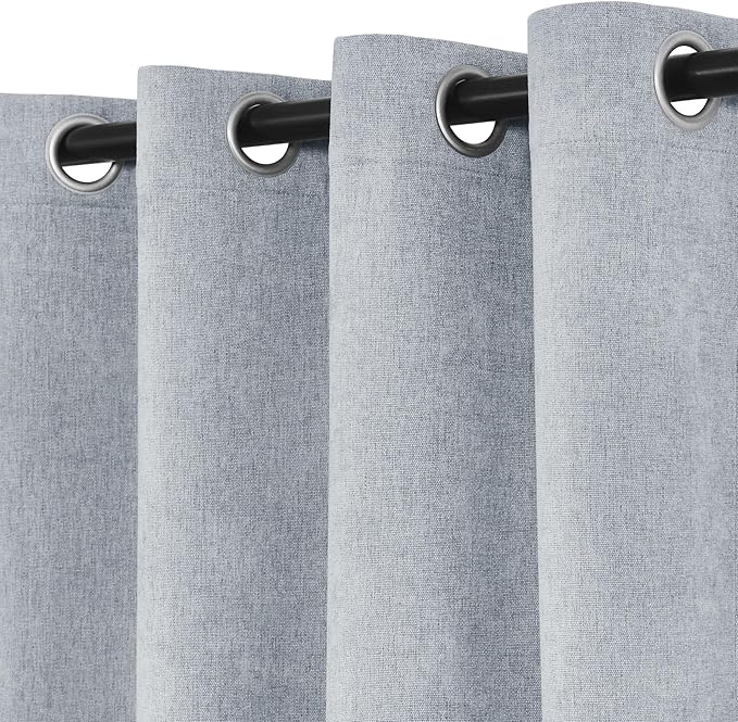 Macochico 100% Blackout Chenille Curtains Thermal Insulated Noise Reducing Velvet Draperies for Living Room Bedroom Hotel Gray Blue Blackout Curtains Grommet Top with Tieback 84" Wx84 L 1 Panel