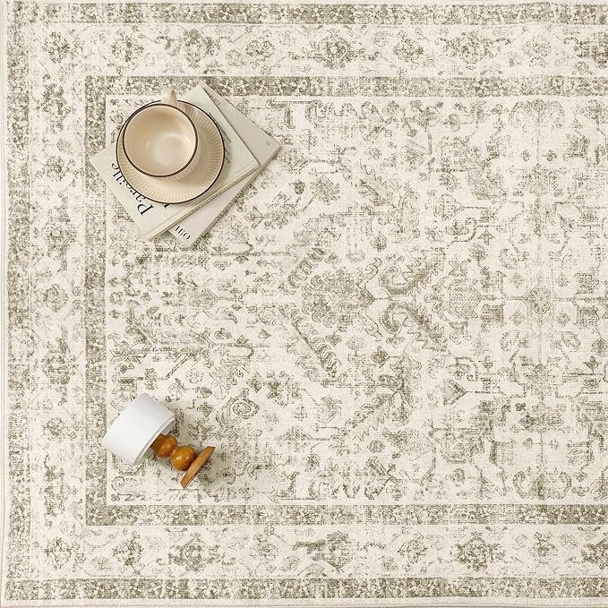 Taupe 2x5 Runner Rug Vintage Area Carpet Hallway Indoor Kitchen Washable Low Pile Traditional Distressed Retro Accent Throw Rug Non Slip for Laundry Bathroom Office