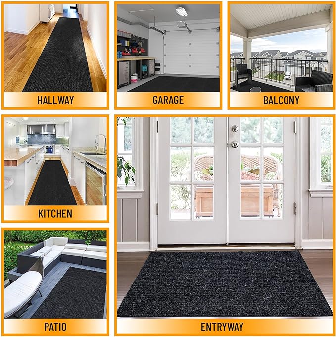 Ottomanson 3'11" x 32' Hallway Runner with Scraper Pile - Extra Durable Non-Slip Rug Mat for Indoor & Outdoor Use - Ideal for Kitchen, Entryway & Garage - High-Traffic Carpet, Black