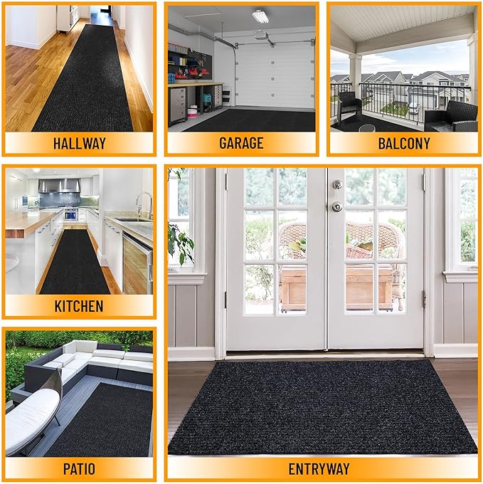Ottomanson 2'7" x 5' Mud Mat Area Rug Scraper Carpet - Non-Slip, Dirt Trapping for Indoor & Outdoor Use - Ideal for Entryway, Garage, Kitchen, Patio & High-Traffic Areas, Black
