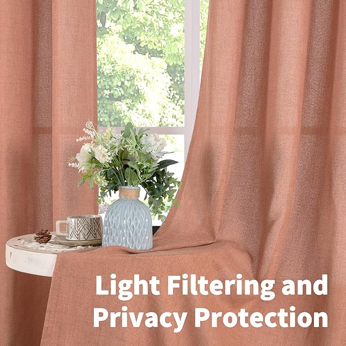 YoungsTex Terracotta Linen Kitchen Curtains 36 Inch Length with Grommet, Burunt Orange Short Drapes Light Filtering Fall Decorative for Cafe Bathroom Windows, 42 x 36 Inch, 2 Panels