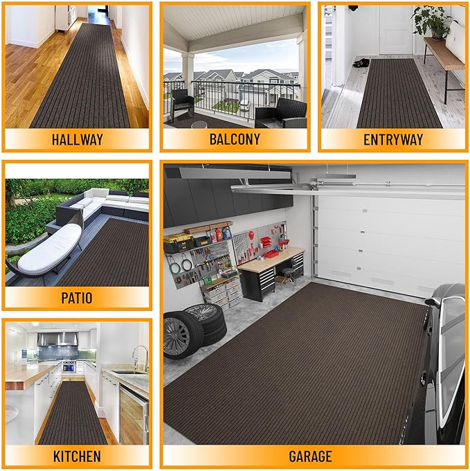 Ottomanson 2'7" x 55' Hallway Runner with Scraper Pile - Extra Durable Non-Slip Rug Mat for Indoor & Outdoor Use - Ideal for Kitchen, Entryway & Garage - High-Traffic Carpet, Brown