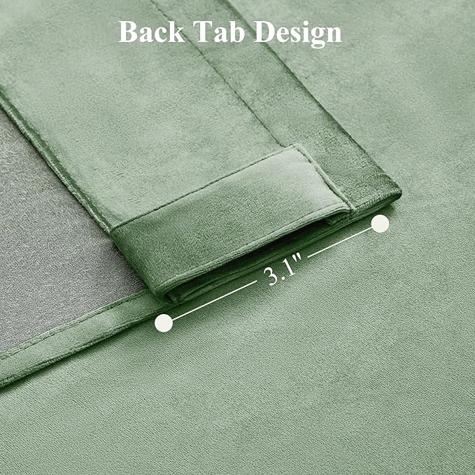Sage Green Velvet Curtains 102 Inches Long for Bedroom, Super Soft Room Darkening Thermal Insulated Curtains Luxury Window Drapes for Living Room Nursery, Back Tab Rod Pocket, W52 x L102, 2 Panels