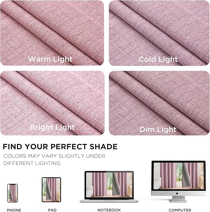Joydeco Blackout Curtains for Bedroom - 120 Inch Long 100% Light Blocking 2 Panels Set Pink Drapes, Thermal Insulated Room Darkening Curtains, Linen Textured for Living Room, Rod Pocket & Back Tabs