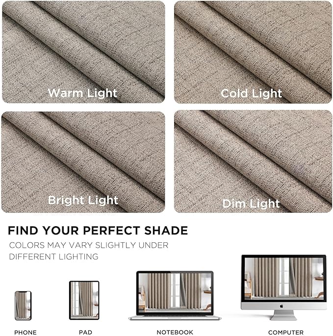 Joydeco Blackout Curtains for Bedroom - 63 Inch Long 100% Light Blocking 2 Panels Set Linen Drapes, Thermal Insulated Room Darkening Curtains, Linen Textured for Living Room, Rod Pocket & Back Tabs