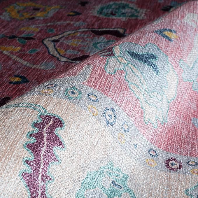 Fame Rugs Pink Modern Oushak Rug 8x10, Vintage Turkish Colorful Oriental Washable Antique Inspired Large Area Rugs, Luxury Living Room Bedroom (385PB, 7'6 x 10')