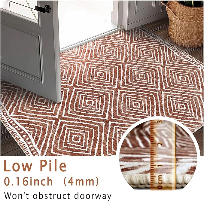 4x6 Rug, Small Area Rug for Living Room, Bedroom, Kitchen, Machine Washable Non-Slip Throw Rug, Low Pile Carpet Western Rug for Entryway Nursery Coffee Table, Brown Red