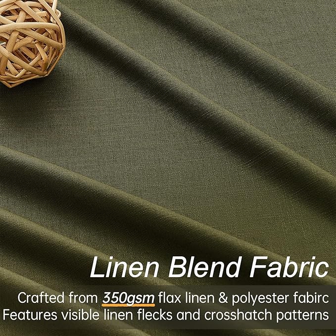 Topfinel 72 Inch Green Linen Blackout Curtains, Pinched Pleated Insulating Noise Reducing Sun Blocking Dark Out Short Boho Cute Short Drapes for Kids Nursery Bedroom 2 Panels, Olive Green Forest Green