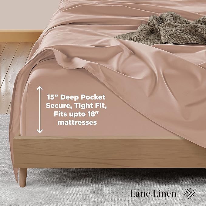 LANE LINEN 600 Thread Count 100% Mercerized Cotton Twin Bed Sheets Set - Machine Wash, Soft & Comfy Hotel Like Thick Rose Bedding Set, Cotton Bedding Sheets & Pillowcases - Sepia Rose