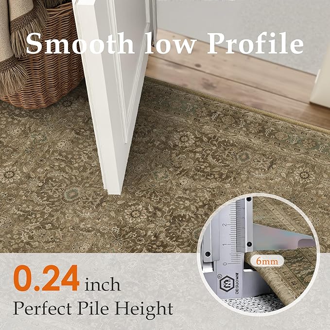 Brown 2x3 Area Rug Washable Vintage Small Carpet for Entryway Kitchen Soft Retro Floral Low Pile Thin Door Mat Non Slip Traditional Distressed Rug for Bathroom Office Bedroom Dining Room