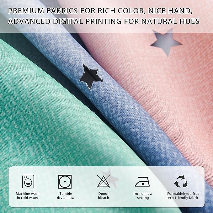 XiDi Pink Green Grey Kids Room Curtains, 34"W x 72"L, Blackout, Modern, Striped, 1 Panel