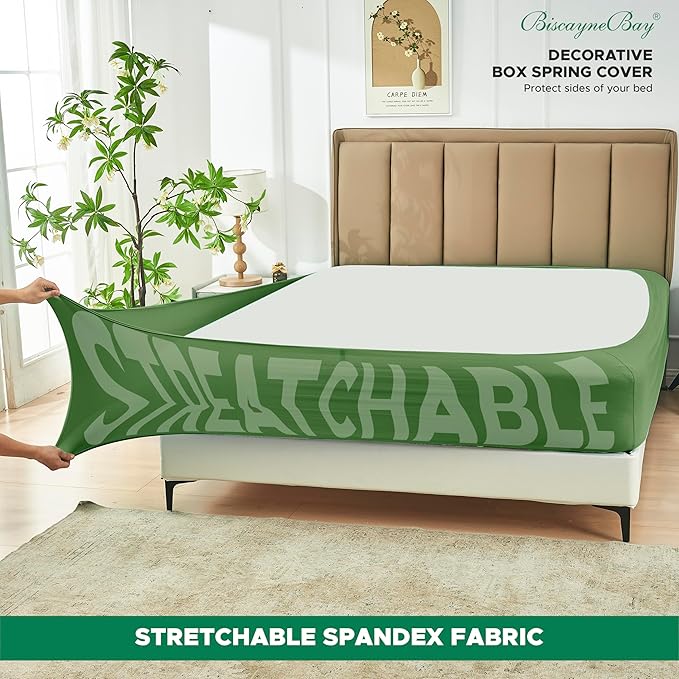 Biscaynebay Decorative Box Spring Cover King & Cal King Size, Sage Luxurious Jersey Knitting Stretchy Wrap Around 4 Sides Bed Skirt for Home/Hotels, Easy Fit Wrinkle & Fade Free Machine Washable