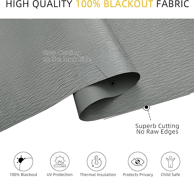 ChrisDowa Cordless Blackout Roller Shades for Windows, Striped Free-Stop Window Blinds with Privacy, Thermal Insulated Window Shades for Home, Office and Door. Grey, 42" W x 72" H