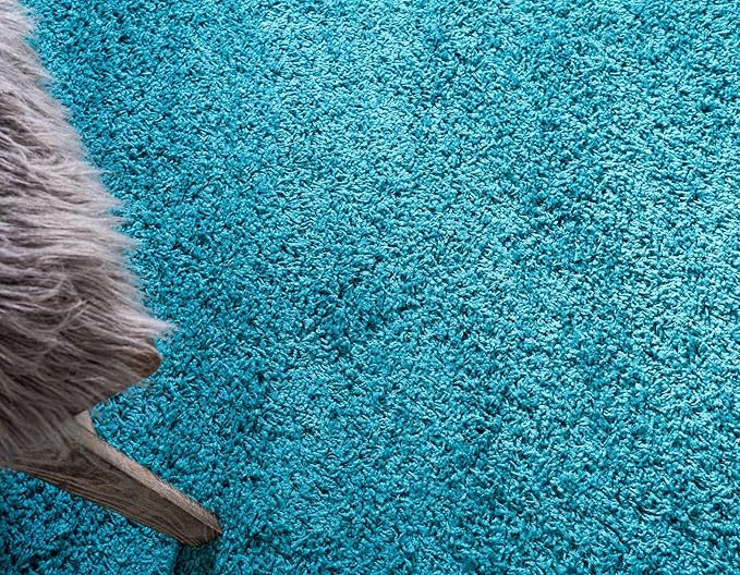 Unique Loom Solid Shag Collection Area Rug (8' x 11' Rectangle, Deep Aqua Blue)