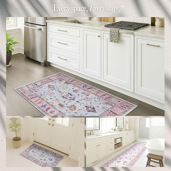 Fame Rugs Pink Beige Modern Oushak Rug 8x10, Vintage Turkish Colorful Oriental Washable Antique Inspired Large Area Rugs, Luxury Living Room Bedroom (390PP, 7'6 x 10')