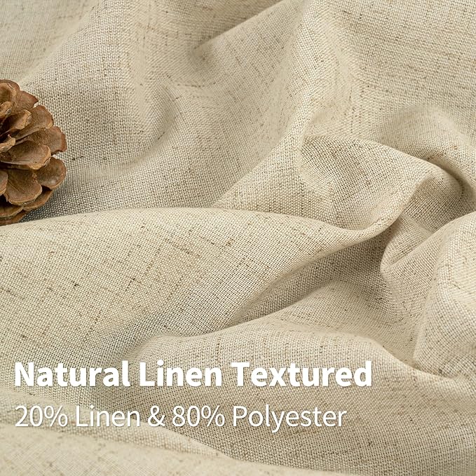 YoungsTex Burlap Linen Curtains 80 Inches Length for Living Room Farmhouse, Natural Semi Sheer Window Treatments Light Filtering with Grommet Privacy for Bedroom, 2 Panels, 52 X 80 Inch