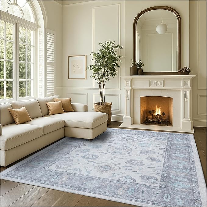 Fame Rugs Gray Modern Oushak Rug 6x9, Vintage Turkish Colorful Oriental Antique Inspired Washable Large Area Rugs, Luxury Living Room Bedroom (384GB, 6' x 9')